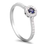 Anel ouro branco com Safira e Diamantes