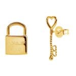 Brincos Love Locket Em Prata Dourada