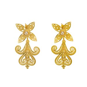 Brincos de filigrana em ouro de 19,2kl e diamantes