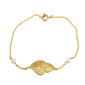 Pulseira filigrana em ouro com pérola