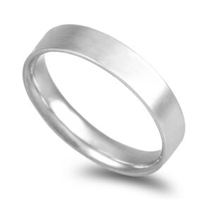 Aliança ouro branco acetinada – Anilha amendoada 4mm