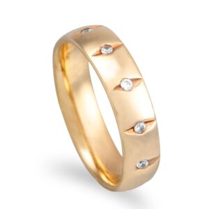 Aliança ouro amarelo com zircónias - 5mm de largura