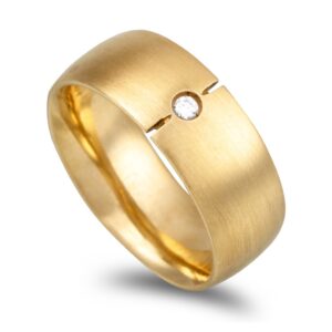 Aliança ouro amarelo com recorte e pedra no centro - 7mm