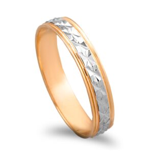 Aliança ouro bicolor com lapidação - 4mm de largura