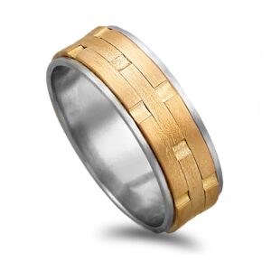 Aliança em ouro bicolor com centro trabalhado - 7mm de largura