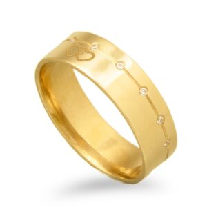Aliança anilha com corações e pedras em ouro de 19,2kl - 6mm
