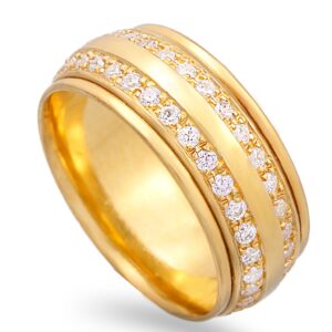 Aliança em ouro amarelo com 2 filas de pedras 8mm