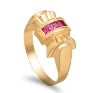 Anel laço em ouro com pedra rosa