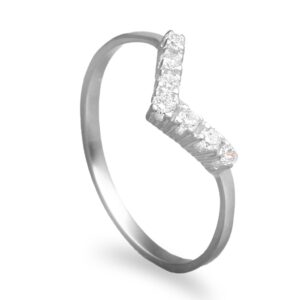 Anel em ouro branco com pedras em V