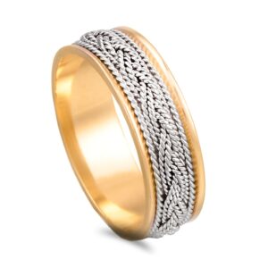 Aliança ouro bicolor com fios torcidos em forma de trança - 6mm
