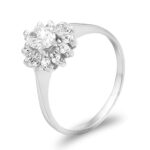 Anel ouro branco estilo flor com pedras