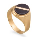 Anel ouro amarelo com pedra onix