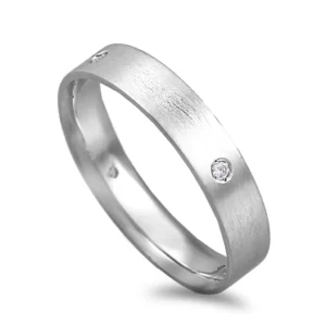 Aliança ouro branco acetinado com pedras - 4mm