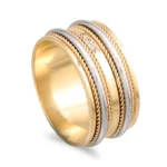 Aliança bicolor 9kl com diamantes - 10mm