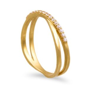 Anel meia riviera cruzada em ouro amarelo