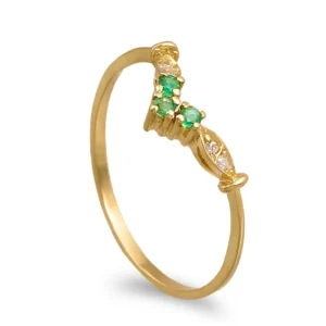 Anel ouro 19.2K com diamantes e esmeraldas