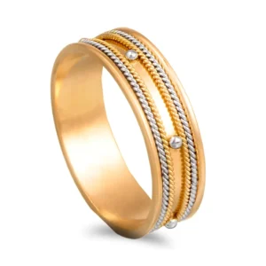 Aliança ouro amarelo com fios torcidos filigrana - 6mm