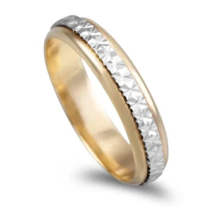 Aliança Bicolor Com Trabalhado Em Ouro de 19,2kl 4mm