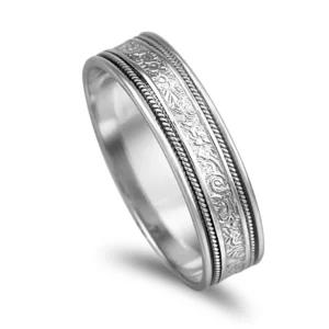 Aliança ouro branco trabalhada - 6,5mm