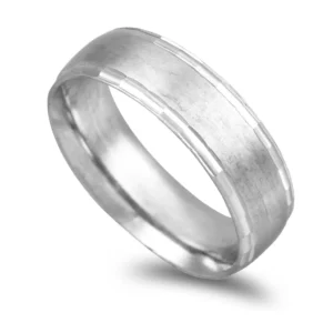 Aliança Ouro Branco Acetinada Com 2 Frisos Laterais