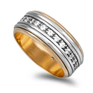 Aliança base ouro amarelo centro ouro branco com zircónias 8mm