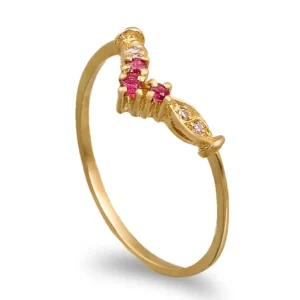 Anel ouro amarelo 19.2K com Rubi's e Diamantes