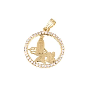 Medalha religiosa Pastorinhos com pedras em ouro - 20mm