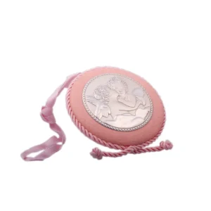 Medalha De Berço Cor-De-Rosa Com Anjo e Música