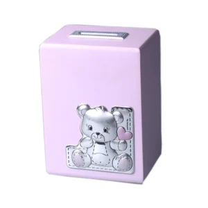 Mealheiro Rosa Em Madeira Com Urso Em Bilaminado