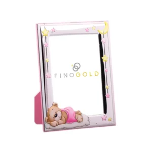 Moldura Bilaminada Rosa Com Urso Deitado 9x13