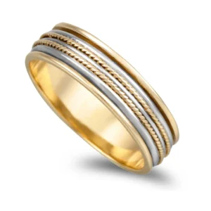 Aliança bicolor ouro amarelo e branco 6mm
