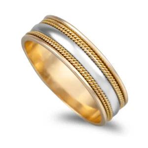 Aliança bicolor ouro amarelo e branco 6,5mm