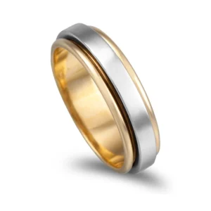 Aliança ouro amarelo com centro rotativo em ouro branco 6mm de largura