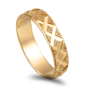 Aliança ouro amarelo com acabamento picotado - 5mm