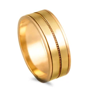 Aliança ouro amarelo com fio torcido de filigrana - 6,5mm de largura