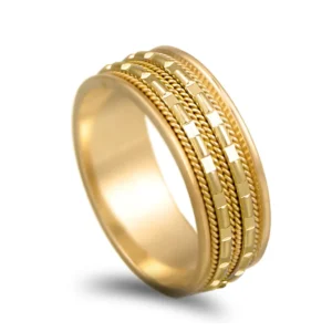 Aliança ouro amarelo trabalhada - 6,5mm de largura