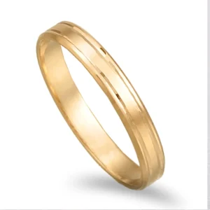 Aliança ouro amarelo com frisos e bisel - 3mm
