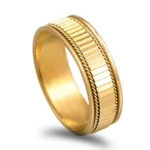 Aliança ouro amarelo trabalhada -  6,5mm