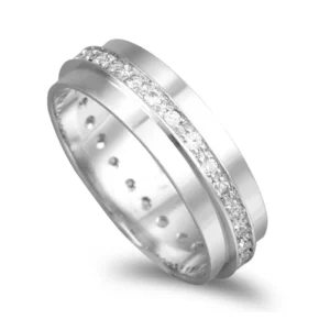 Aliança Ouro Branco Com Pedras 6mm Largura
