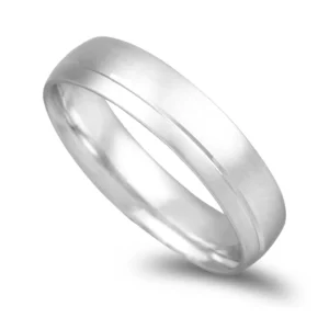 Aliança Ouro Branco Acetinada Com Friso Lateral