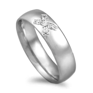 Aliança ouro branco amendoa com pedras - 5mm