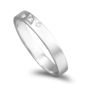 Aliança ouro branco anilha com pedras - 3mm