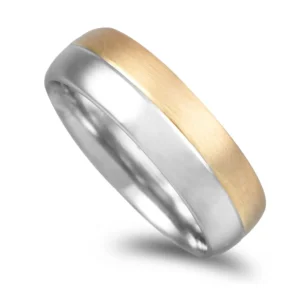 Aliança Bicolor Em Ouro De 19,2KL Com 6mm De Largura