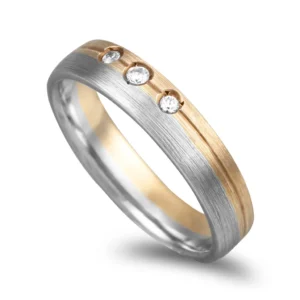 Aliança ouro bicolor amêndoa com pedras - 4mm de largura