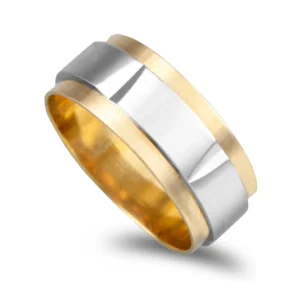 Aliança ouro bicolor em 19,2kl - 8mm de largura