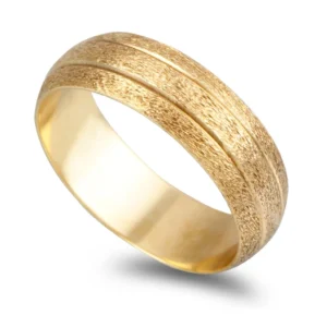 Aliança Ouro Amarelo Com Acabamento Martelado E 6mm De Largura
