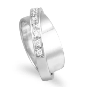 Aliança ouro branco com pedras - 6mm de largura