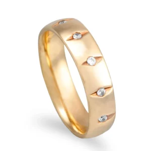 Aliança ouro amarelo com zircónias - 5mm de largura