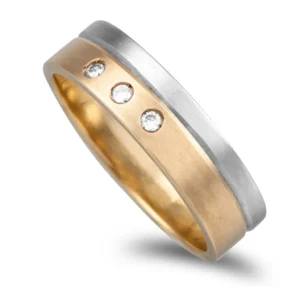 Aliança ouro bicolor acetinado com zircónias - 6mm