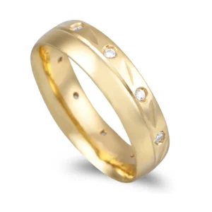 Aliança ouro franco amêndoa 5mm com pedras